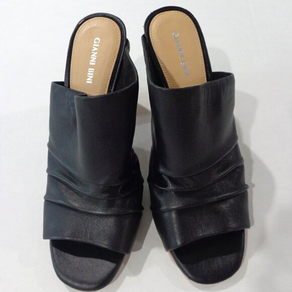 Gianni Bini Women's Leather‎ Peep Toe 4" Wooden Heels Black Shoes Mules Size 10M - Picture 1 of 7